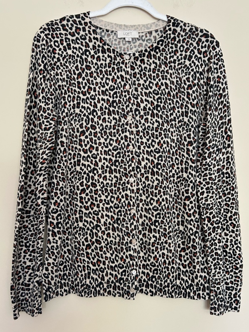 LOFT Women’s Leopard Print Button-Up Cardigan - Cream, Black, Brown